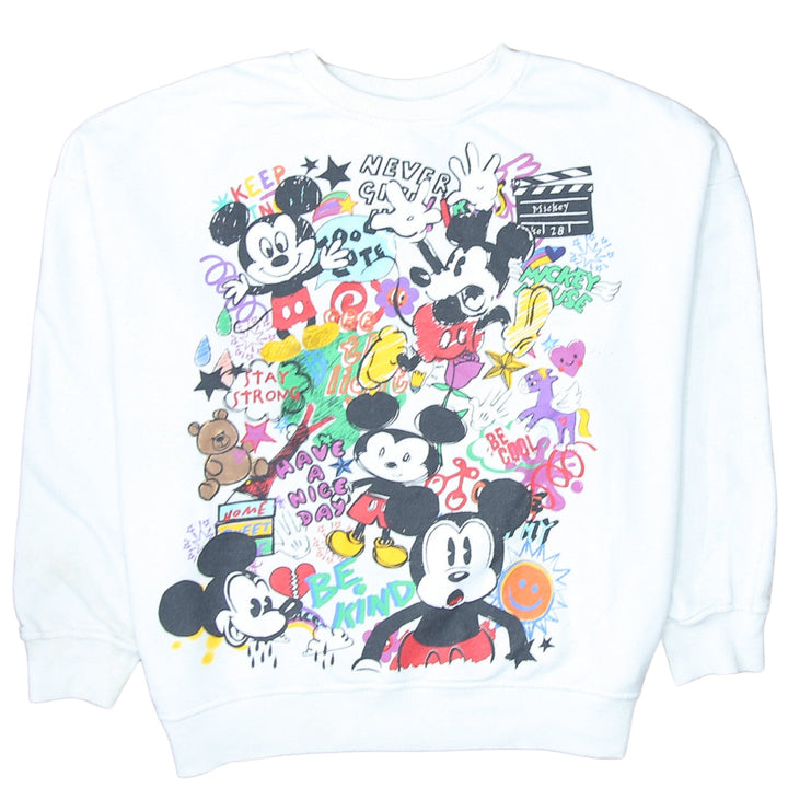 Disney Mickey Mouse White Graphic Print Sweatshirt L Unisex Adults