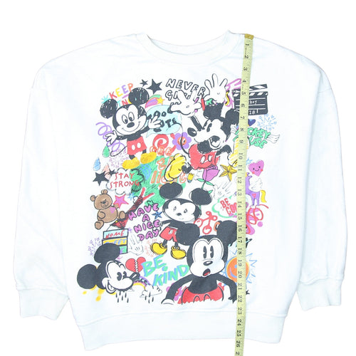 Disney Mickey Mouse White Graphic Print Sweatshirt L Unisex Adults