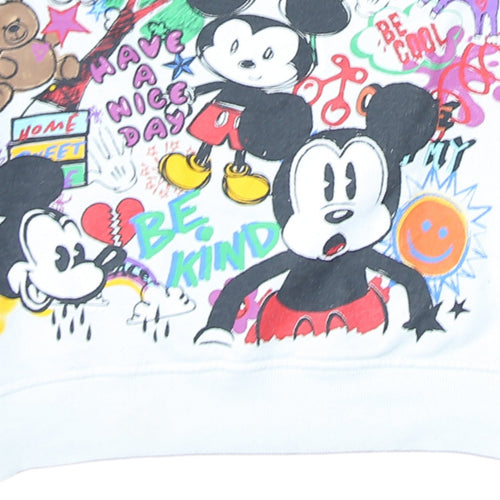 Disney Mickey Mouse White Graphic Print Sweatshirt L Unisex Adults