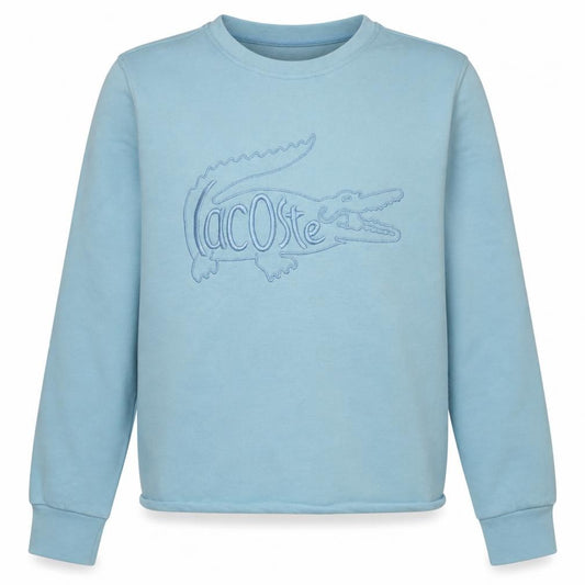 Front view of Lacoste Men's Blue Embroidered Crocodile Crew Neck Sweatshirt, size S