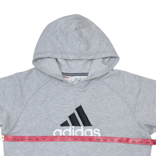 Adidas Boys Grey Pullover Hoodie - Size 10 Years, Fleece, Logo Print