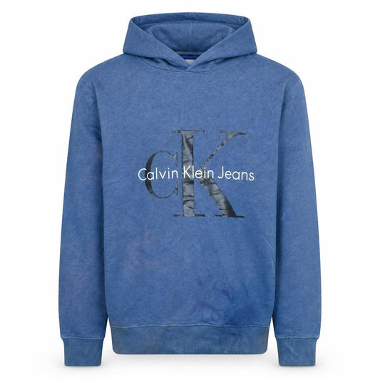 Front view of Calvin Klein Jeans Men’s Blue Small Pullover Hoodie with Logo