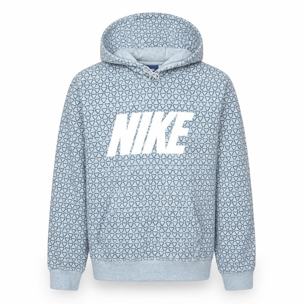 Front view of Nike Men's Grey Pullover Hoodie Small Geometric Logo Fleece
