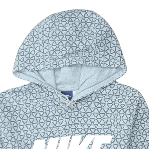 Nike Men's Grey Pullover Hoodie Small Geometric Logo Fleece