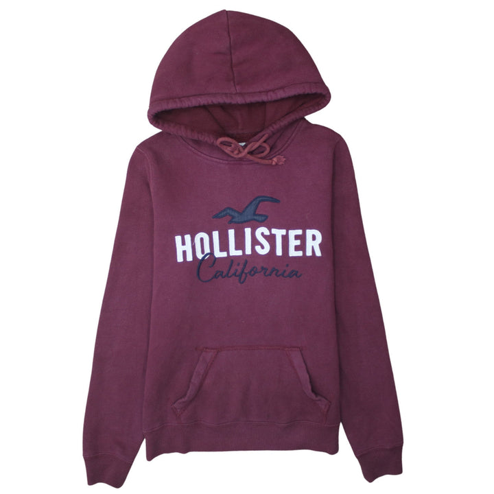 Hollister Men Red Small Pullover Hoodie Logo Fleece Sweatshirt