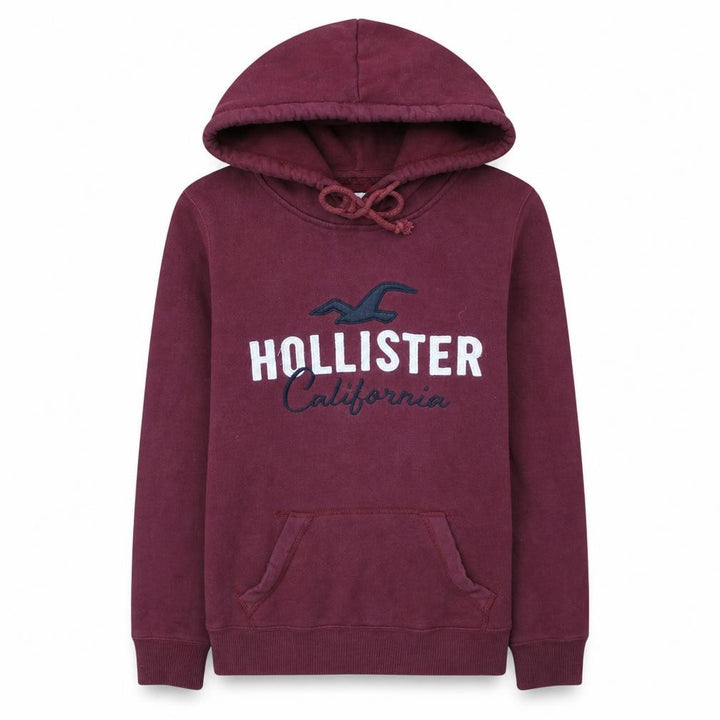 Hollister Men Red Small Pullover Hoodie Logo Fleece Sweatshirt