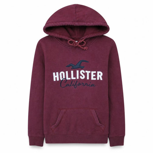 Front view of Hollister Men Red Small Pullover Hoodie Logo Fleece Sweatshirt