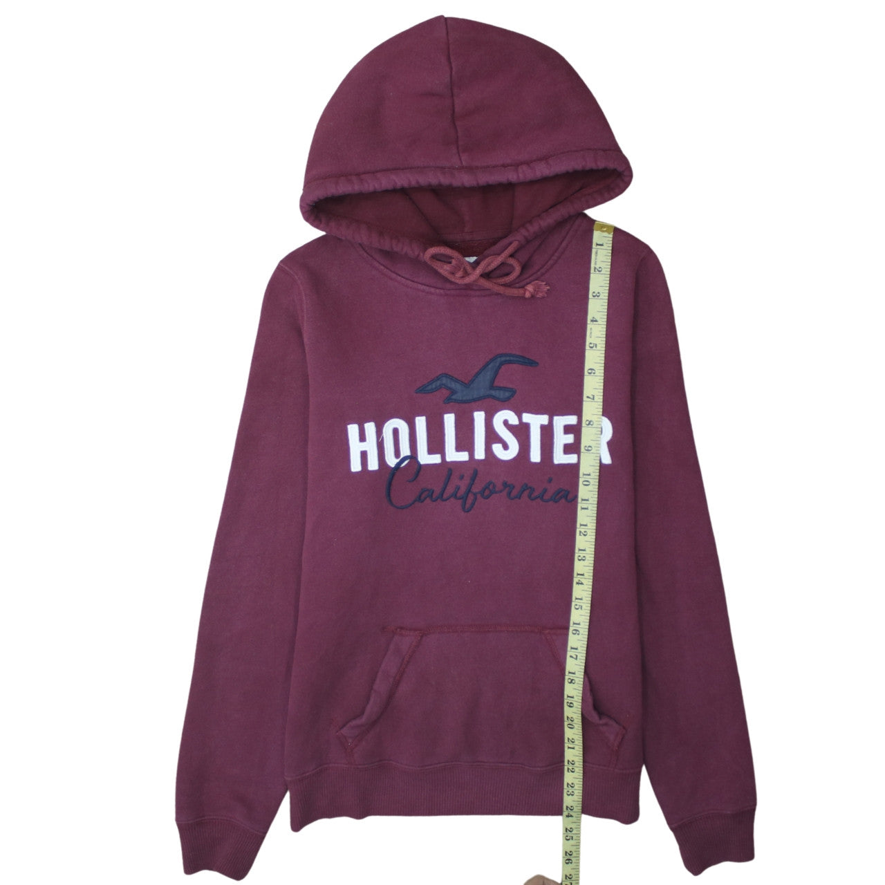 Hollister Men Red Small Pullover Hoodie Logo Fleece Sweatshirt