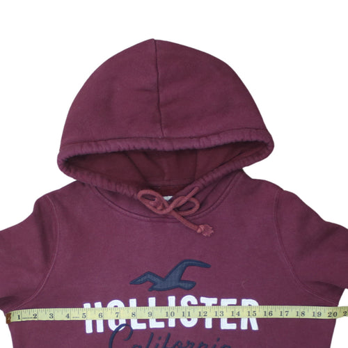 Hollister Men Red Small Pullover Hoodie Logo Fleece Sweatshirt