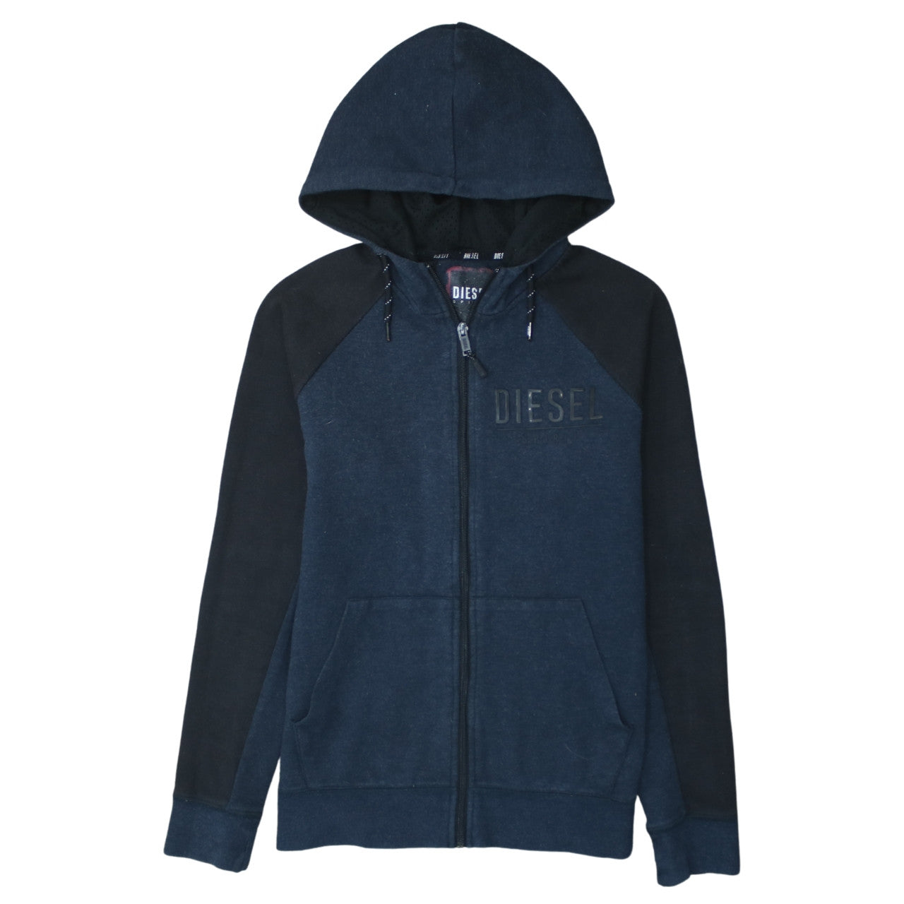 Diesel Men's Blue Full Zip Hoodie Small Logo Cotton Blend