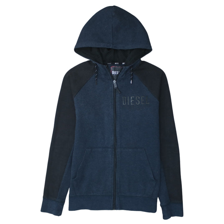 Diesel Men's Blue Full Zip Hoodie Small Logo Cotton Blend