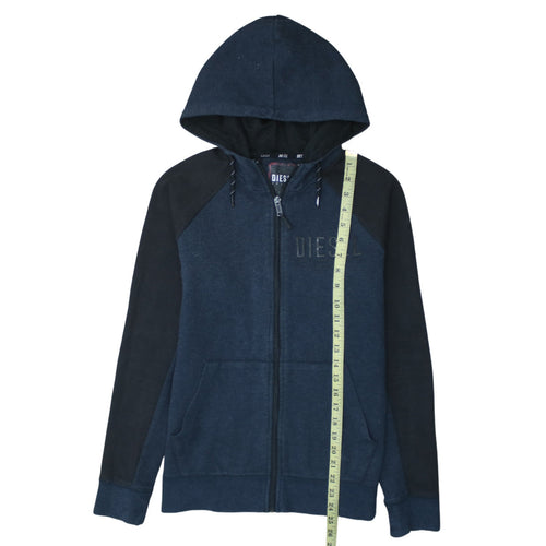 Diesel Men's Blue Full Zip Hoodie Small Logo Cotton Blend