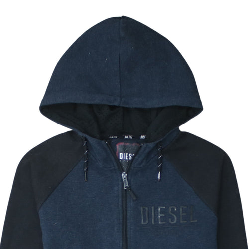 Diesel Men's Blue Full Zip Hoodie Small Logo Cotton Blend