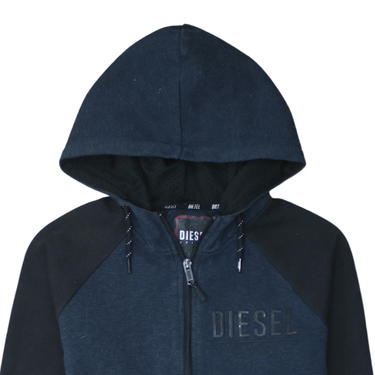 Diesel Men's Blue Full Zip Hoodie Small Logo Cotton Blend