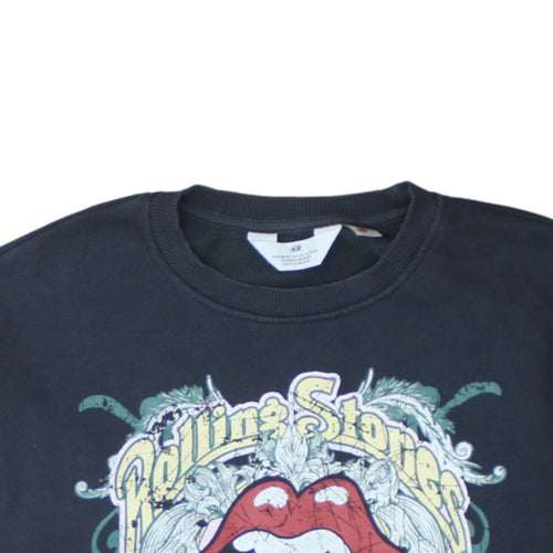 H&M Girls Black Rolling Stones Graphic Pullover Sweatshirt 10-12 Years