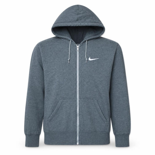 Front view of Nike Men's Grey Full Zip Hoodie M Logo Sportswear Cotton