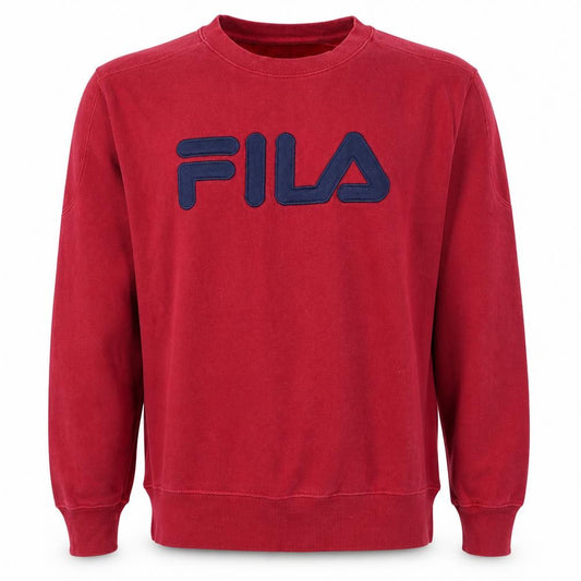 Front view of Fila Men's Red Crew Neck Logo Sweatshirt M Regular Fit