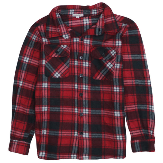 PURE BASIC Men's Red Check Fleece Button Jacket Size S