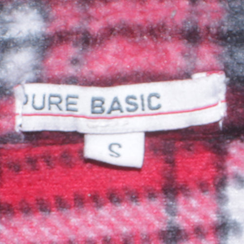 PURE BASIC Men's Red Check Fleece Button Jacket Size S