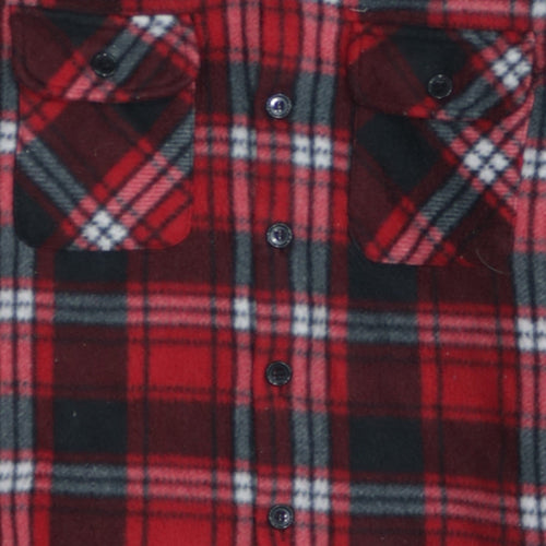 PURE BASIC Men's Red Check Fleece Button Jacket Size S