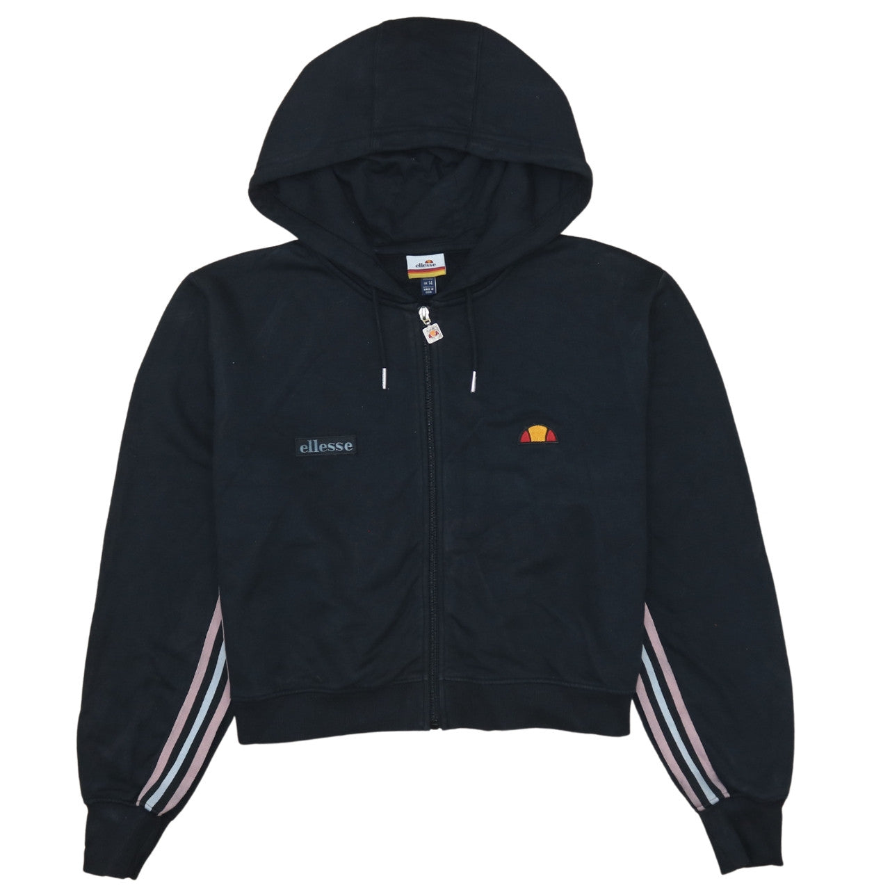 Ellesse Womens Black Full Zip Hoodie UK 14 Regular Fit Logo Sportswear