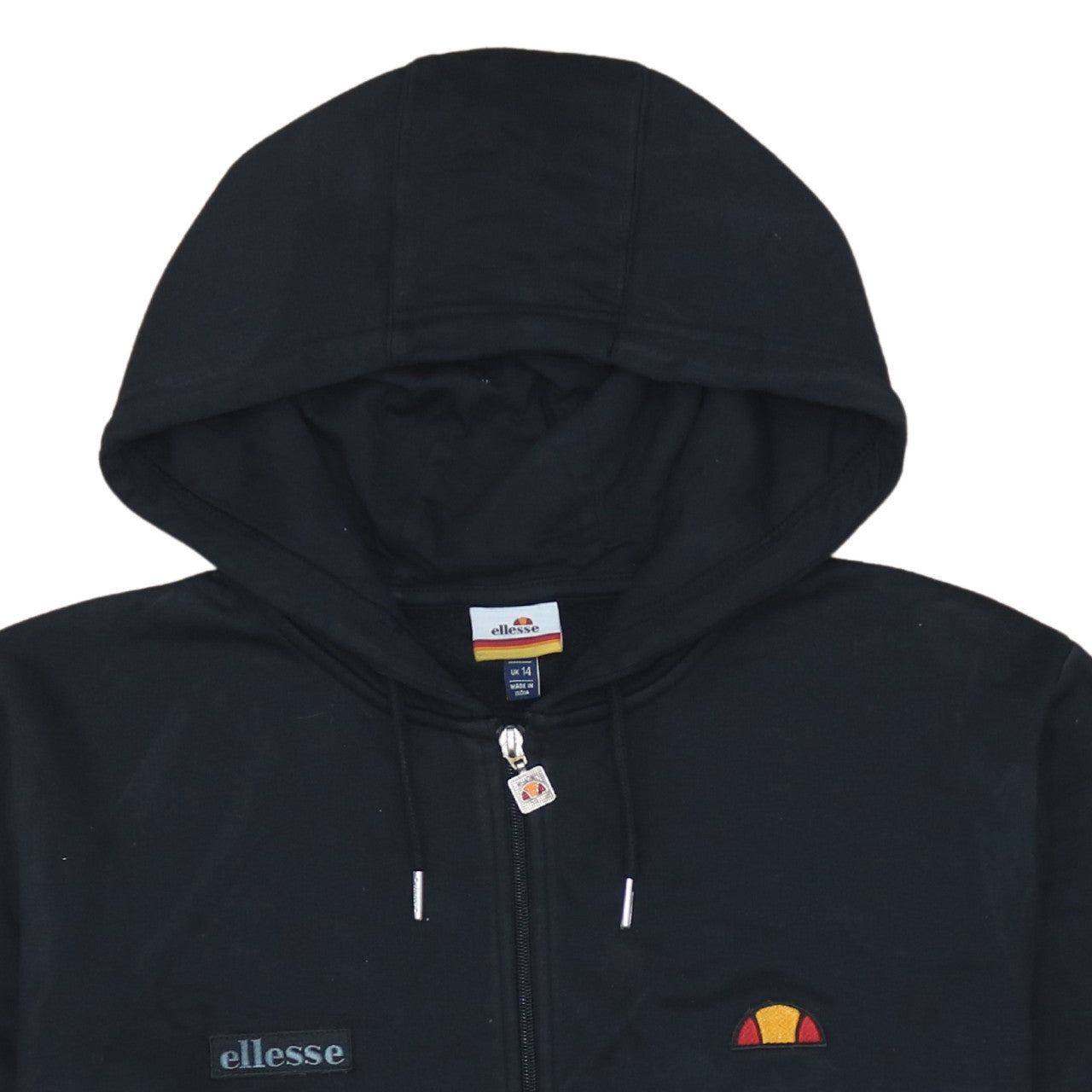 Ellesse Womens Black Full Zip Hoodie UK 14 Regular Fit Logo Sportswear