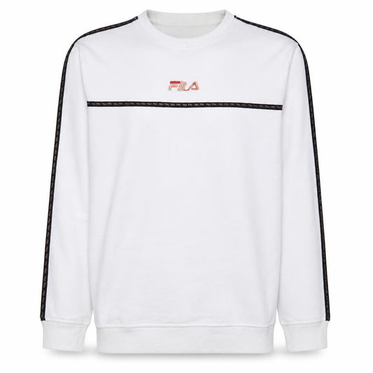 Front view of Fila Men's White Logo Pullover Sweatshirt, size L, Crew Neck