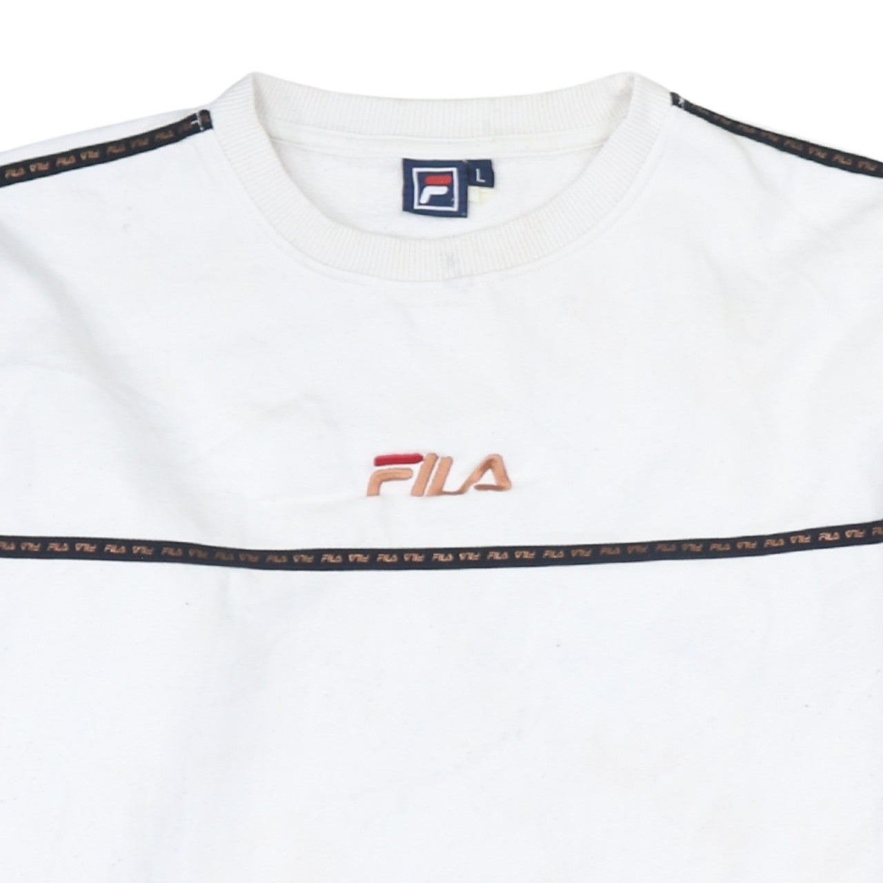 FILA Men's White Logo Pullover Sweatshirt Size L Crew Neck