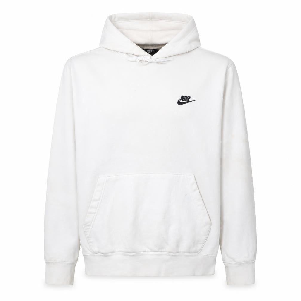 Front view of Nike Men's White Pullover Hoodie M Regular Fit Logo Fleece Sweatshirt