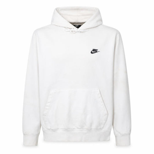 Front view of Nike Men's White Pullover Hoodie M Regular Fit Logo Fleece Sweatshirt