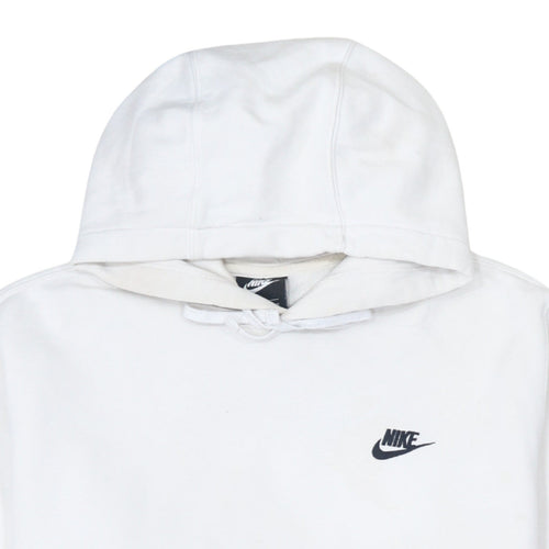 Nike Men's White Pullover Hoodie M Regular Fit Logo Fleece Sweatshirt