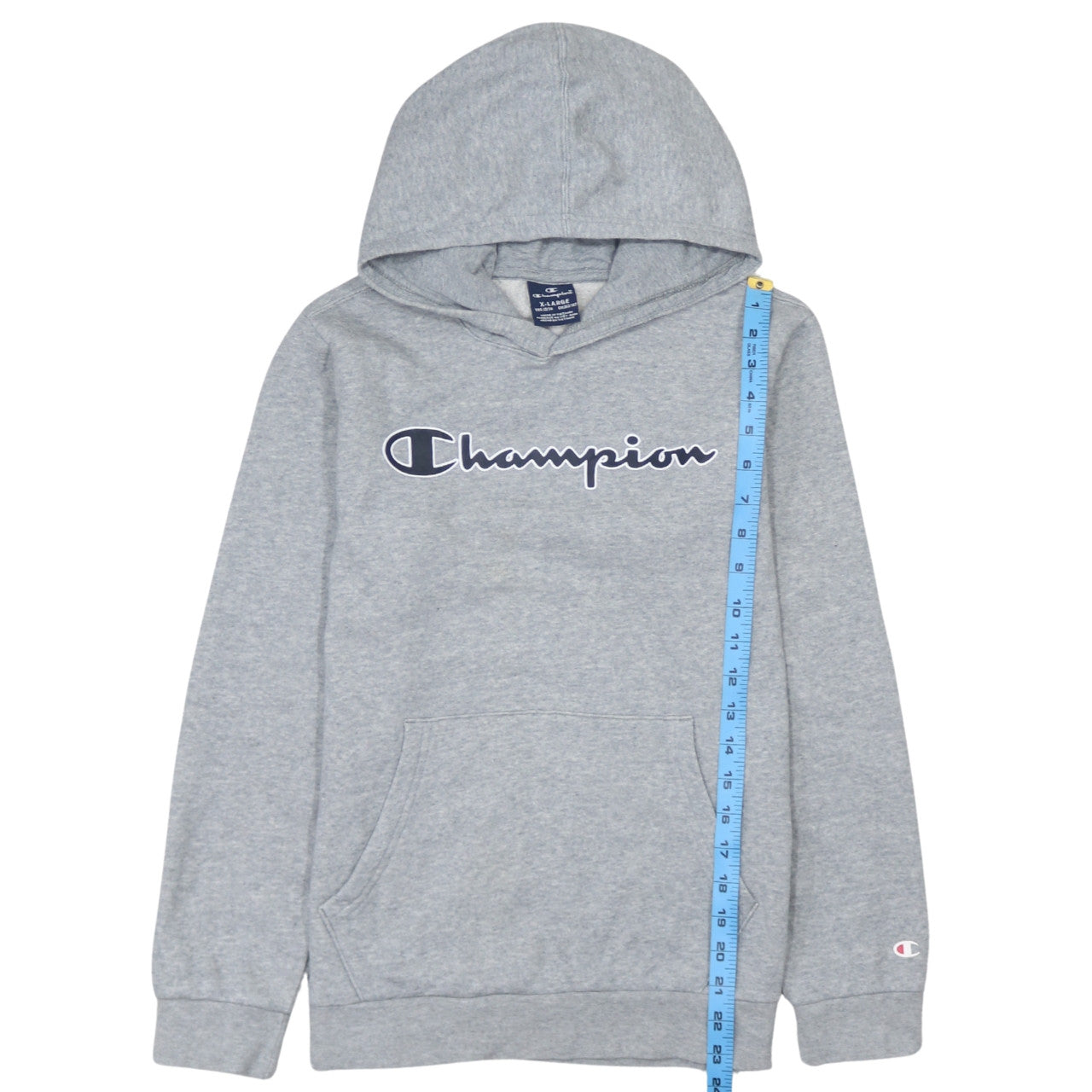 Champion Boys Grey Pullover Hoodie XL 13-14 Years Cotton Blend Logo Lined