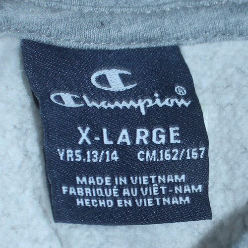 Champion Boys Grey Pullover Hoodie XL 13-14 Years Cotton Blend Logo Lined