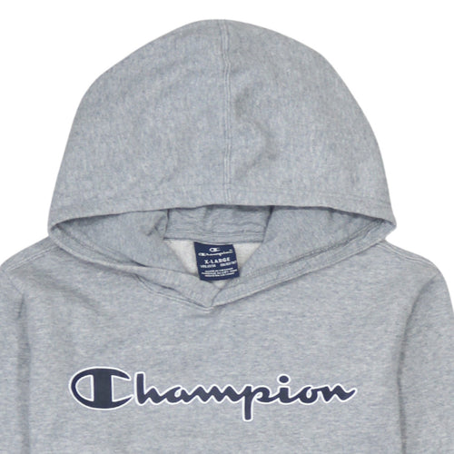 Champion Boys Grey Pullover Hoodie XL 13-14 Years Cotton Blend Logo Lined