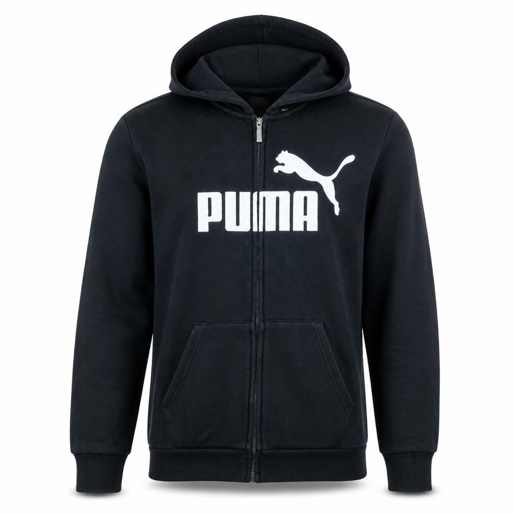 Front view of Puma Men’s Black XL Full Zip Hoodie with Logo