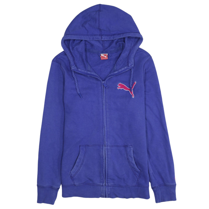 Puma Womens Blue Full Zip Hoodie UK 10 Classic Fit Logo Sportswear