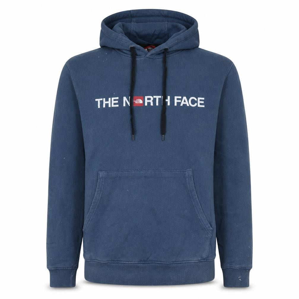 Front view of The North Face Men's Blue Pullover Hoodie, size S, Logo Cotton Sweatshirt