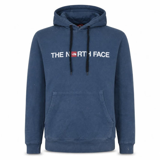 Front view of The North Face Men's Blue Pullover Hoodie, size S, Logo Cotton Sweatshirt