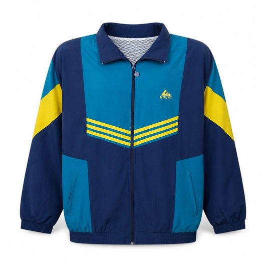Front view of Mount Men's Blue XL Retro 90s Windbreaker Jacket