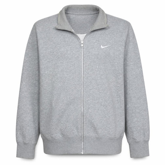 Front view of Nike Men's Grey Full Zip Sweatshirt L Cotton Blend Sportswear