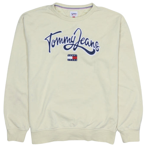 Tommy Jeans Men's Beige Embroidered Logo Sweatshirt L Regular Fit