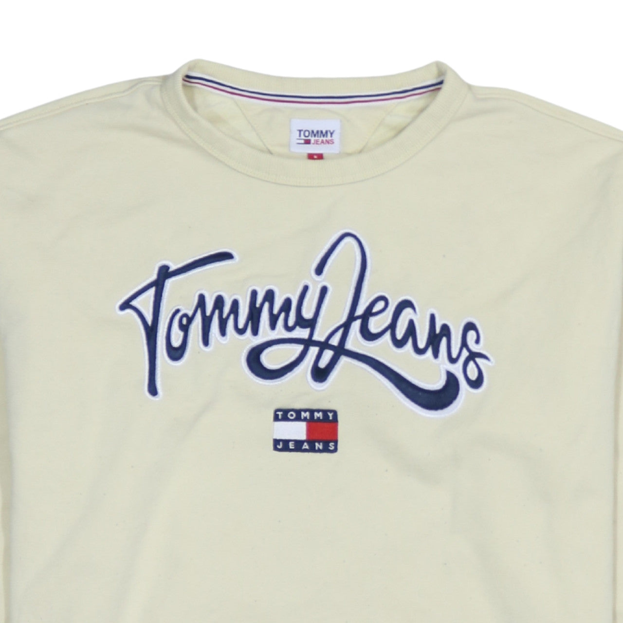 Tommy Jeans Men's Beige Embroidered Logo Sweatshirt L Regular Fit