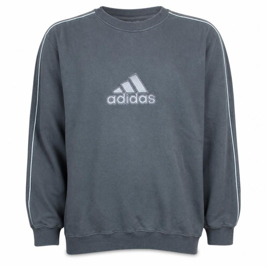 Front view of Adidas Men's Grey Pullover Sweatshirt, size L, Embroidered Logo Sportswear