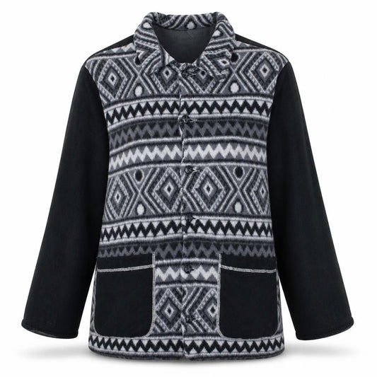 Front view of Systeme Nouveau Women's Grey Aztec Fleece Button Jacket, size M