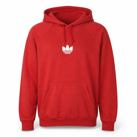 Front view of adidas Men's Red Pullover Hoodie, size L, Embroidered Logo