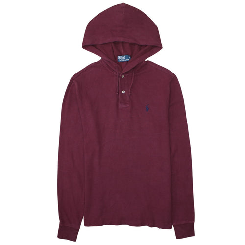Ralph Lauren Men's Red Henley Hoodie Small Long Sleeve Classic Cotton