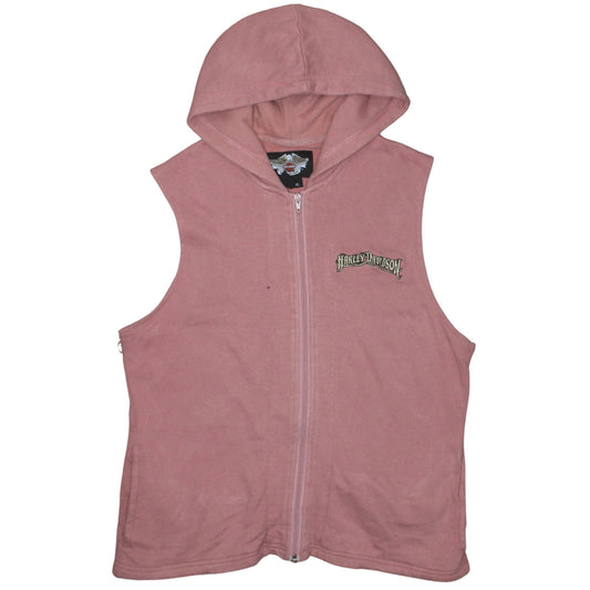 Harley-Davidson Men's Pink Sleeveless Zip Hoodie Vest XL Cotton