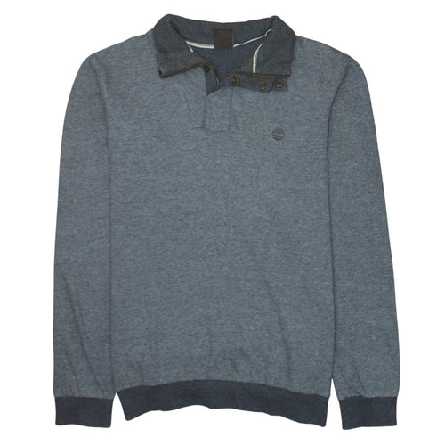 Timberland Men Grey Henley Sweatshirt L Regular Fit Cotton