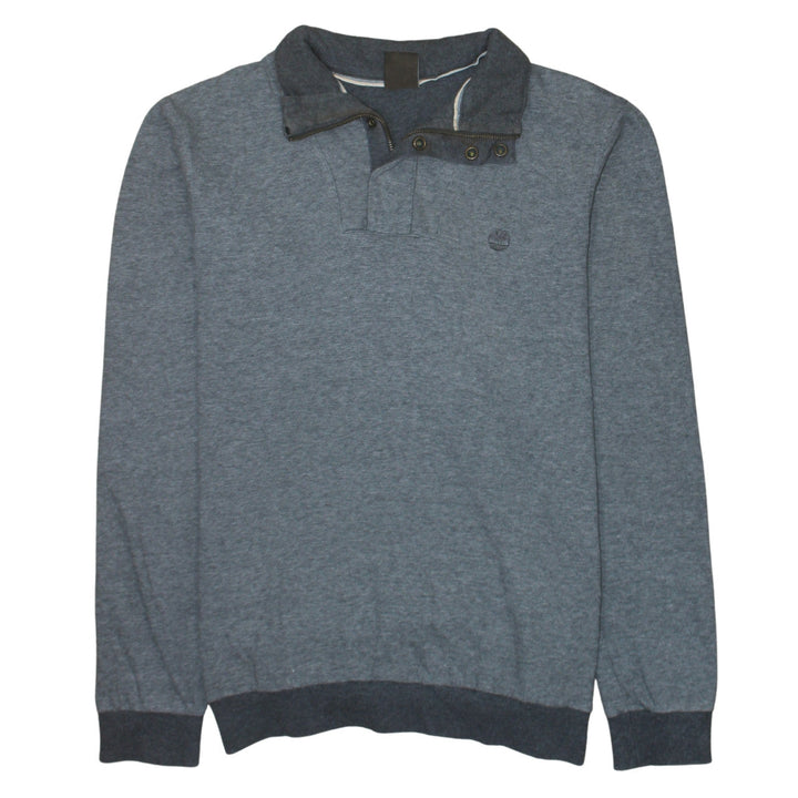 Timberland Men Grey Henley Sweatshirt L Regular Fit Cotton
