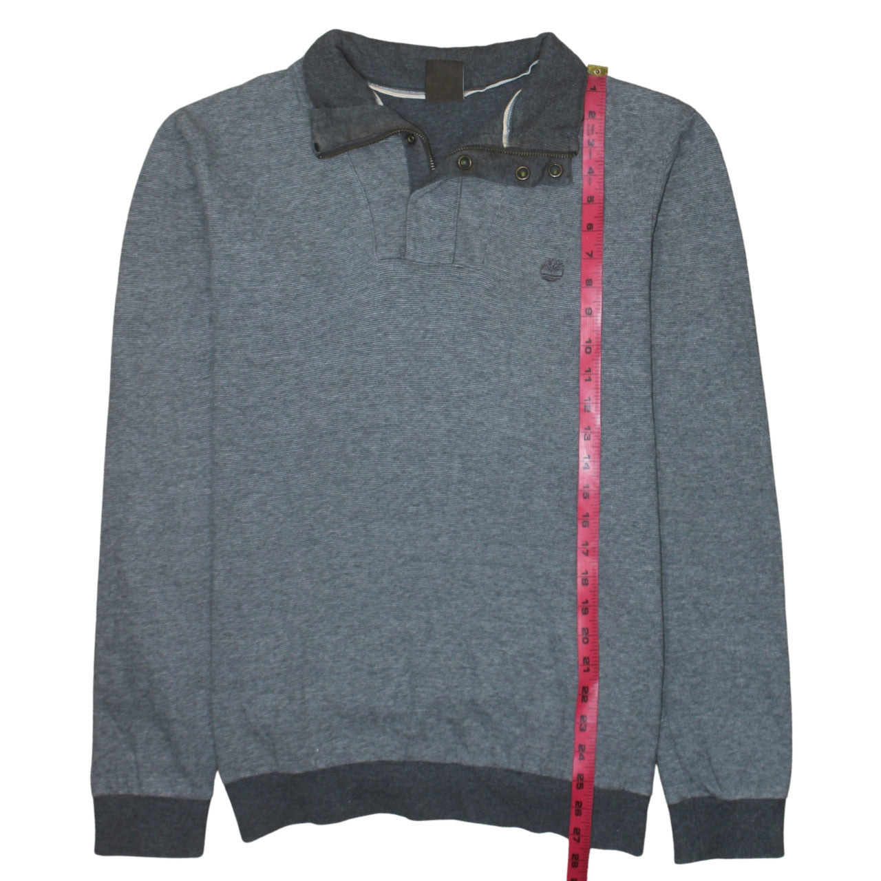 Timberland Men Grey Henley Sweatshirt L Regular Fit Cotton